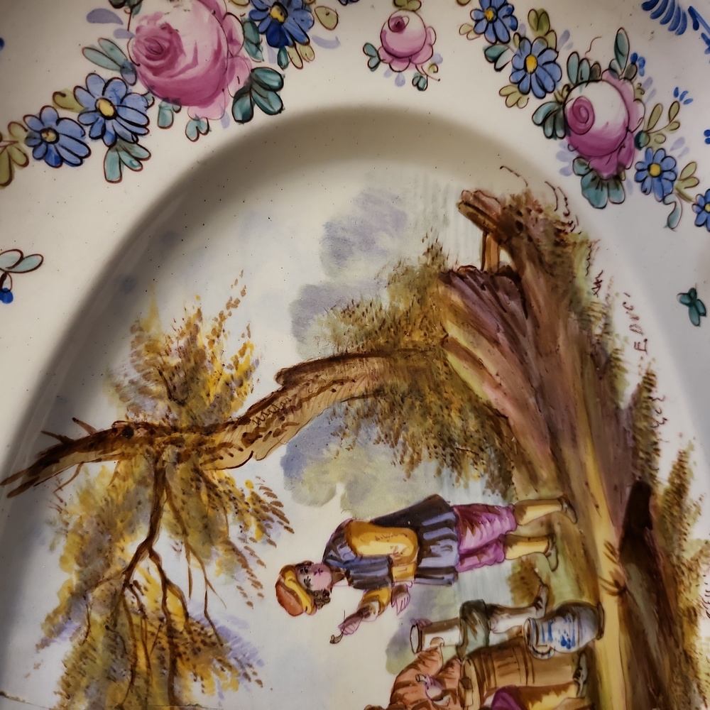 Antique Multicolor Platter Pink Roses Blue Flower Design Around Edge Lil… - Picture 5 of 16